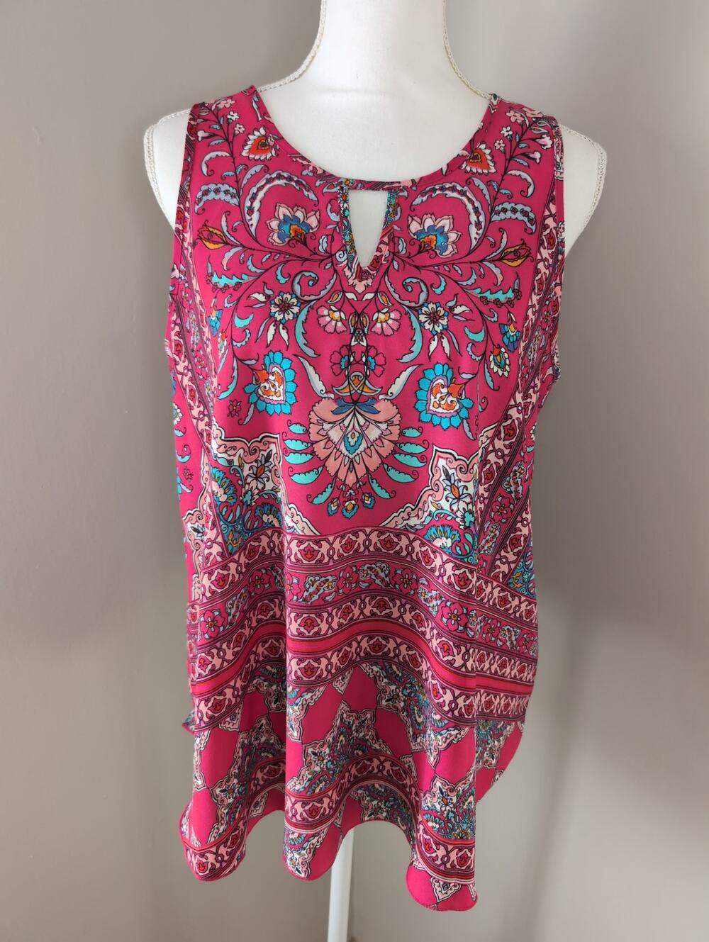 Allison Joy Paisley Tank Top Large Pink Boho Flowy Sleeveless